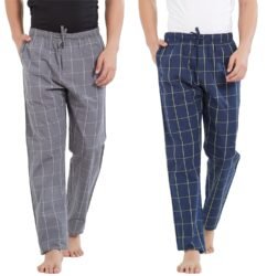 XYXX Men's Super Combed Cotton Checkered Checkmate Pyjamas [Pack of 2] Elasticated Waist, Drawstring | Loungewear for Men