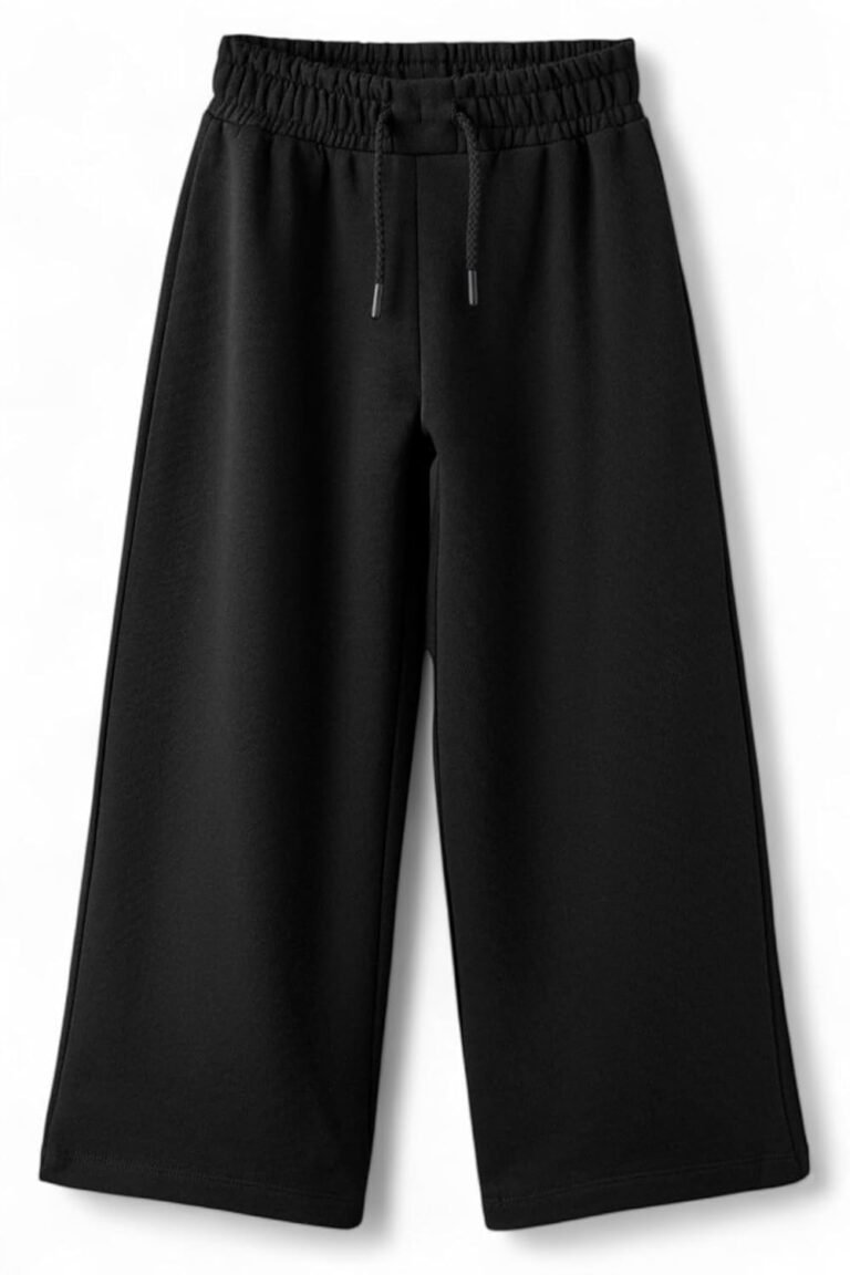 Alan Jones Clothing Girls Mid Rise Solid Cotton Wide Leg Trackpant | French Terry Fabric | Relaxed Fit