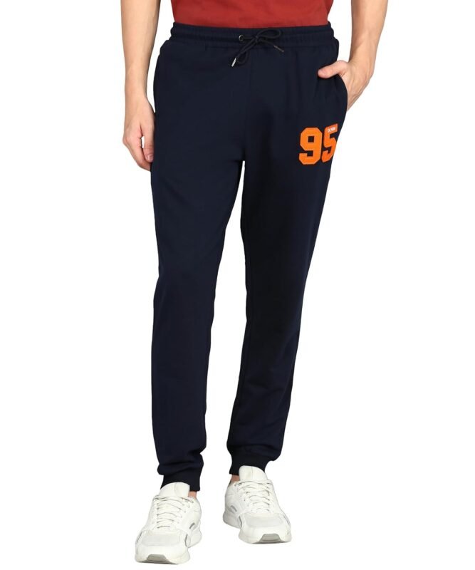 Alan Jones Clothing Men Mid Rise Cotton Blend Joggers Track Pants | French Terry | Zipper Pocket | Casual, Gym & Lounge Wear