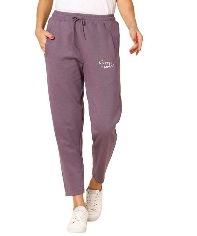 Alan Jones Clothing Women's Comfort Fit Mid Rise Solid Cotton Joggers Track Pant