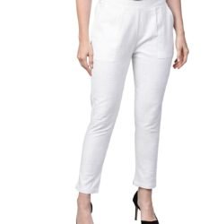 Yash Gallery Women's Regular Fit Mid Rise Solid Cotton Slub Ankle Length Regular Trouser Pant