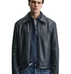 EXOTIX Men's Black Leather Jacket | Collared Zip-Up, Classic Style | Black Crop Leather Jacket | Racing Sports Regular Bomber Collared Jacket for Men